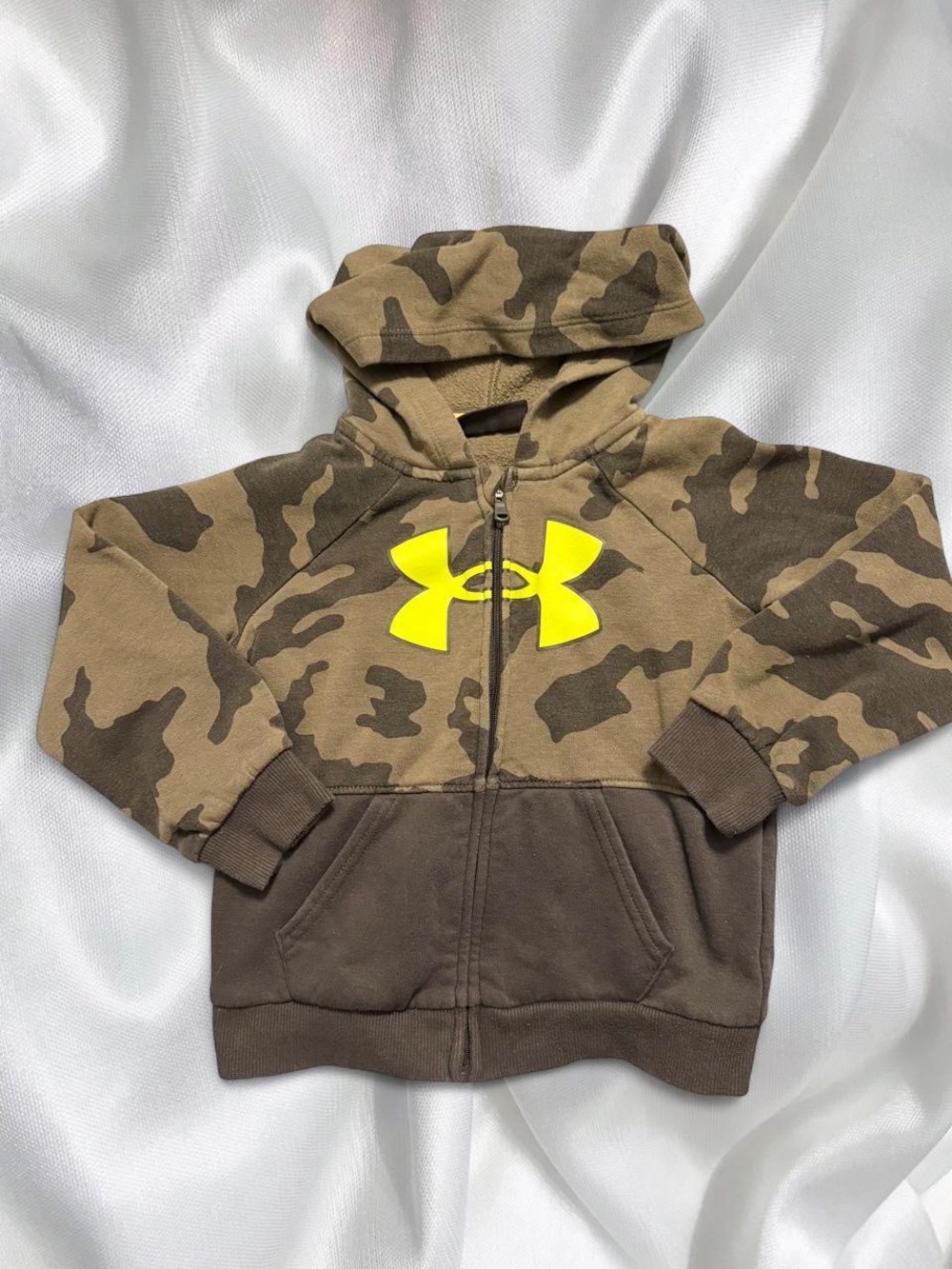 Under Armour Kids Camo Zip Hoodie with Neon Yellow Logo